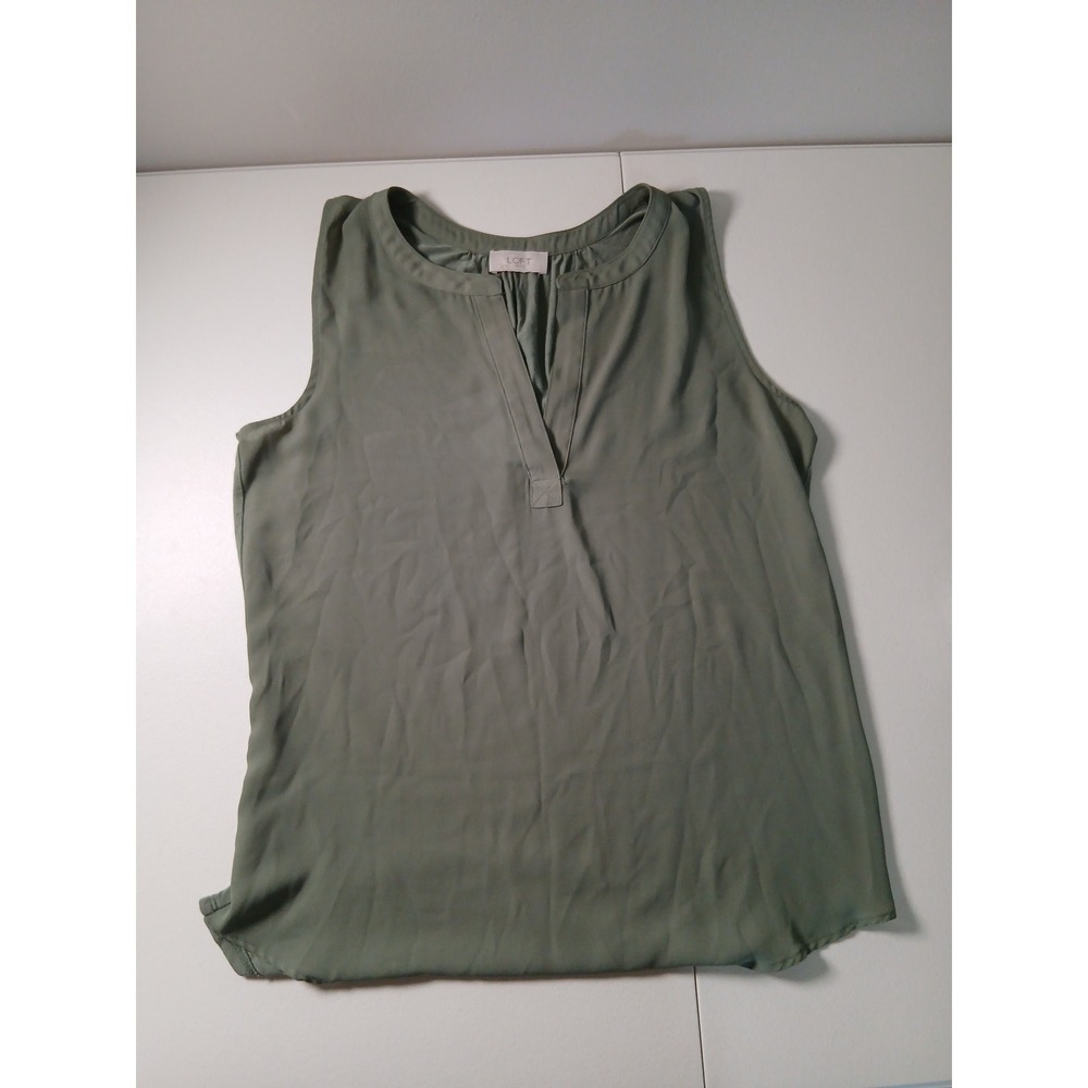 Loft Outlet Women Olive Green Sleeveless Split V-Neck Blouse High-Low Hem Top